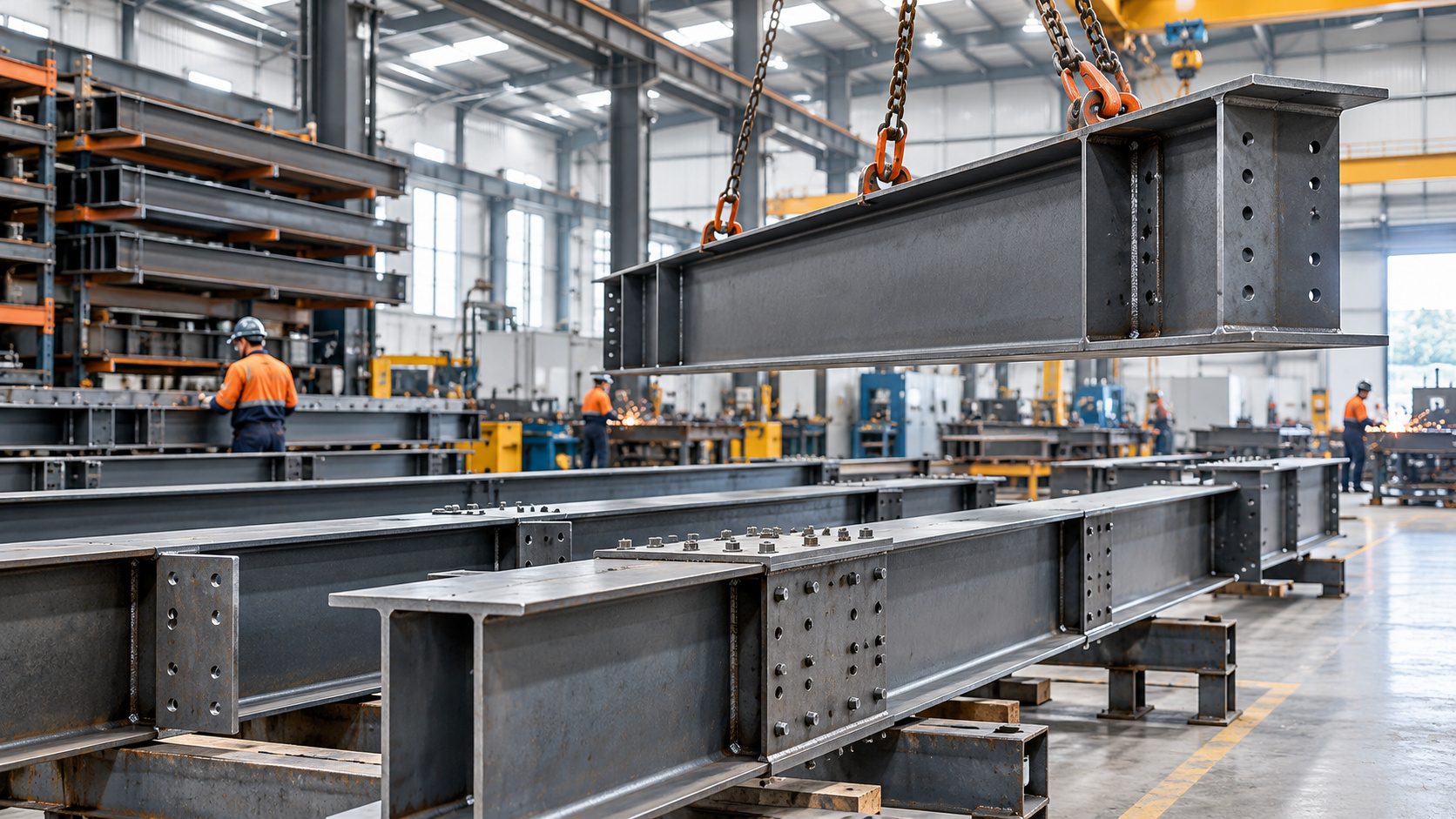 Made-to-order structural steel beams ready for delivery